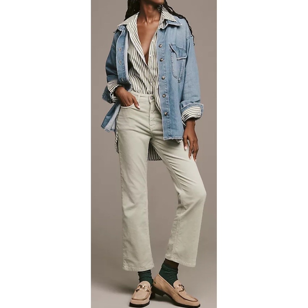 Pilcro The Yaya Mid Rise Corduroy Crop Kick Flare Pants Lt Sage Size 27X27